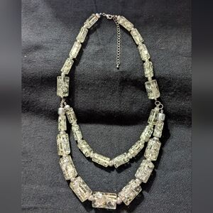 Silver Tone Pastel Transparent Green Chunky Beaded Layered Statement Necklace